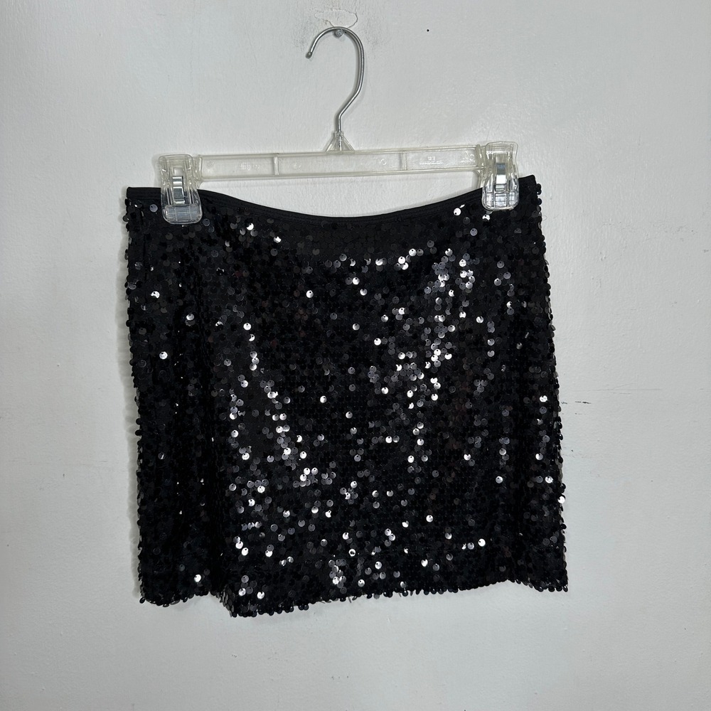 Express Womens Black Sequin Mini‎ Skirt High Waisted Party Holiday Size XS